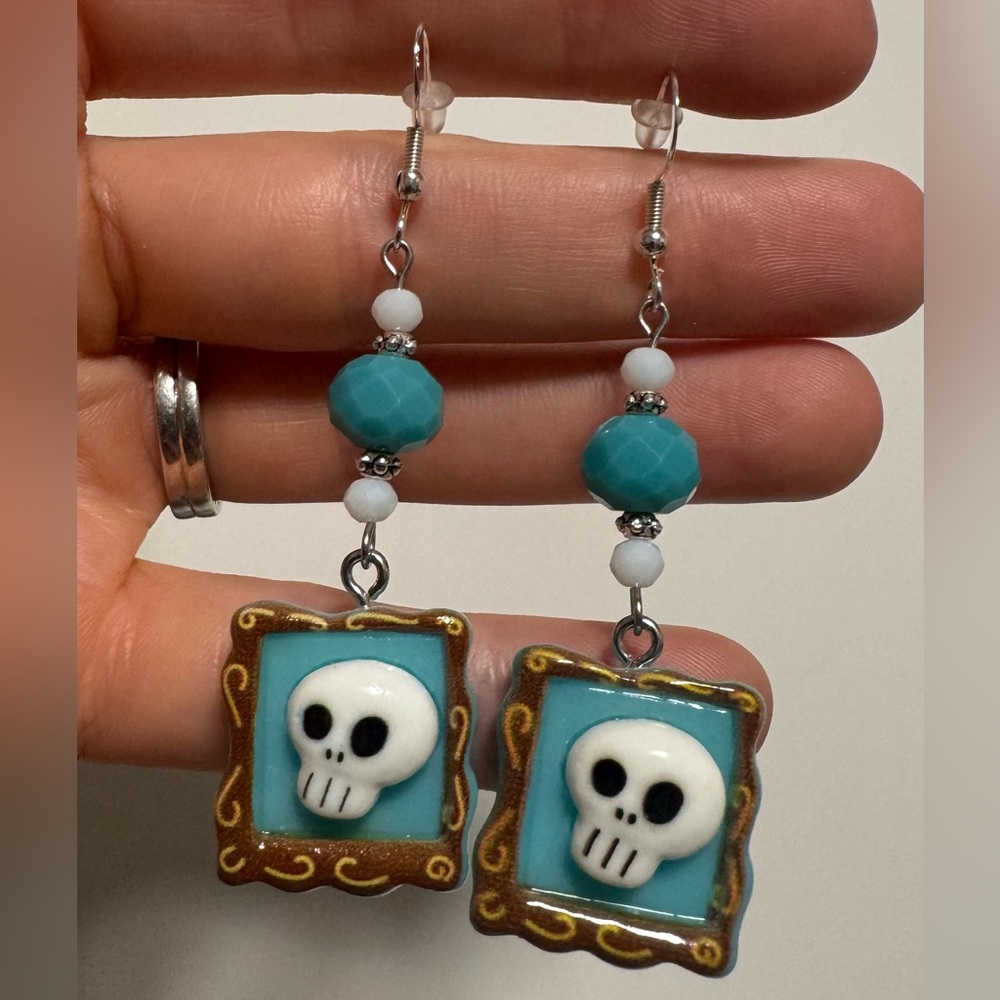 Skull Frame Earrings with Turquoise Accents